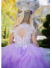 Lilac Beaded 3D Lace Flowers Ruffled Tulle Fairytale Flower Girl Dress